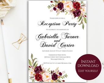 reception party invitation template 100 editable text etsy