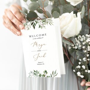 Greenery Folded Wedding Program Template, Editable Folded Ceremony Template Gold, Printable Wedding Program Order Of Ceremony, Templett C63