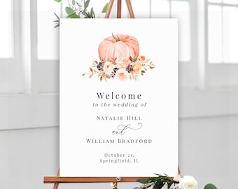 Fall Wedding Welcome Sign Template, Instant Download, Editable Pumpkin Welcome Sign Poster, Printable Autumn Welcome Poster, Templett, C44