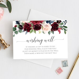 Wensput, bewerkbare sjabloon, afdrukbare wensputkaart, in plaats van geschenken, bruiloft invoegen, afdrukbare wensput, bordeauxrood, pdf, C6