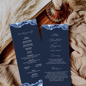 Navy Wedding Program Template, Waves Ceremony Template, Printable Ice Wedding Program, DIY Beach Order Of Ceremony Editable, Templett, C73