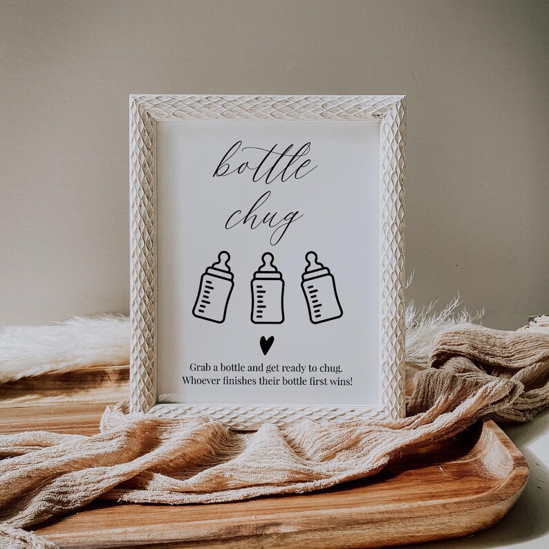 Bottle Chug Baby Shower Game Printable Drink Game Baby Chug Sign Baby ...