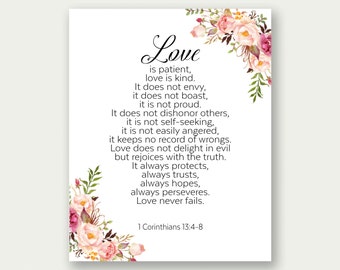 Love Is Patient, Love Is Kind, 1 Corinthians 13:4-8, Bible Print, Wedding Printable, Bible Wall Art, Christian Wall Art, Scripture Print