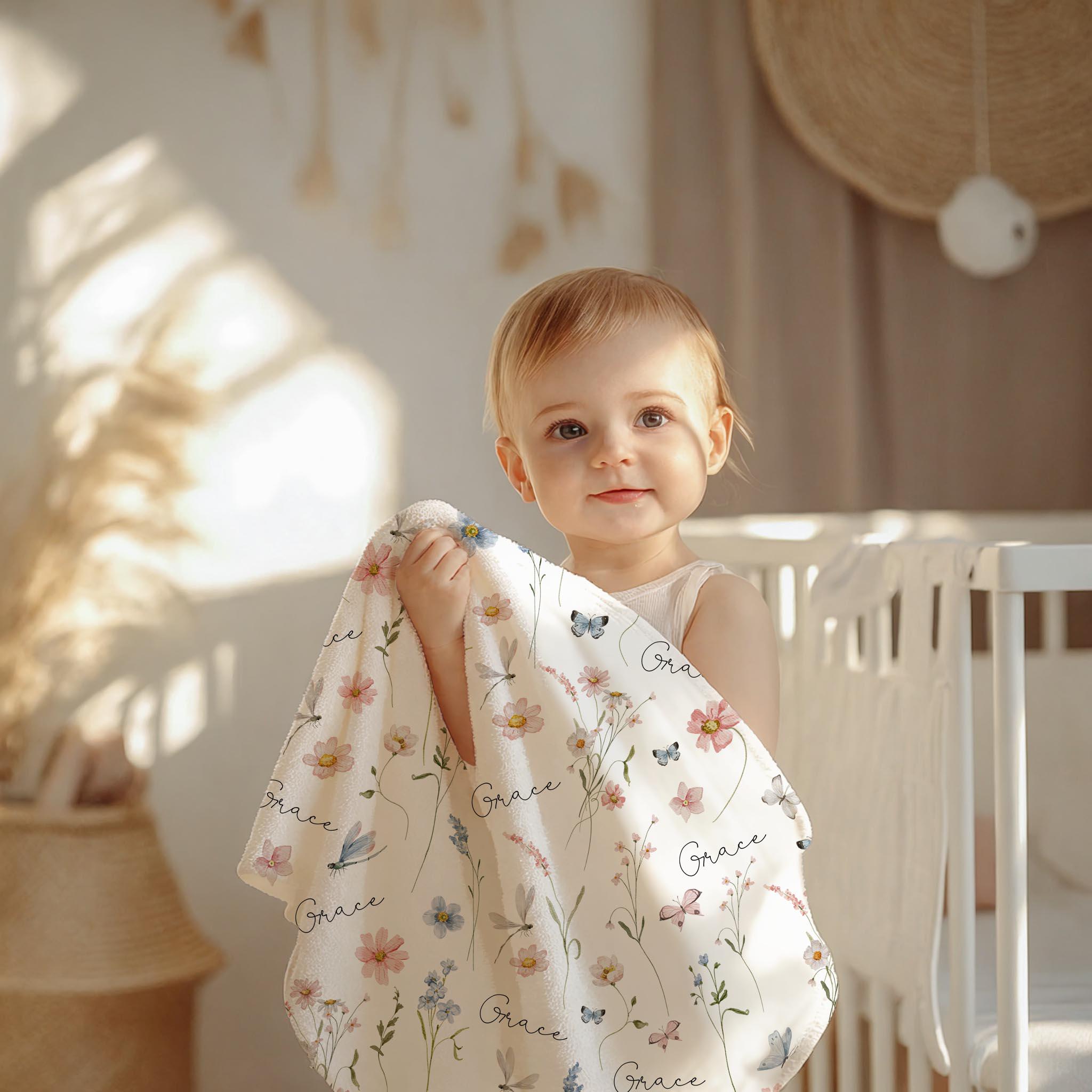 Personalized Baby Blanket Minky Throw Nursery Decor Pink Butterfly Blanket Custom Name Baby Gift Shower Present Newborn Girl Pastel Blue B2