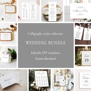 Classic Wedding Bundle, Editable Calligraphy Wedding Bundle Template, Printable Wedding Set, Minimalist Wedding Essentials, Templett, C60