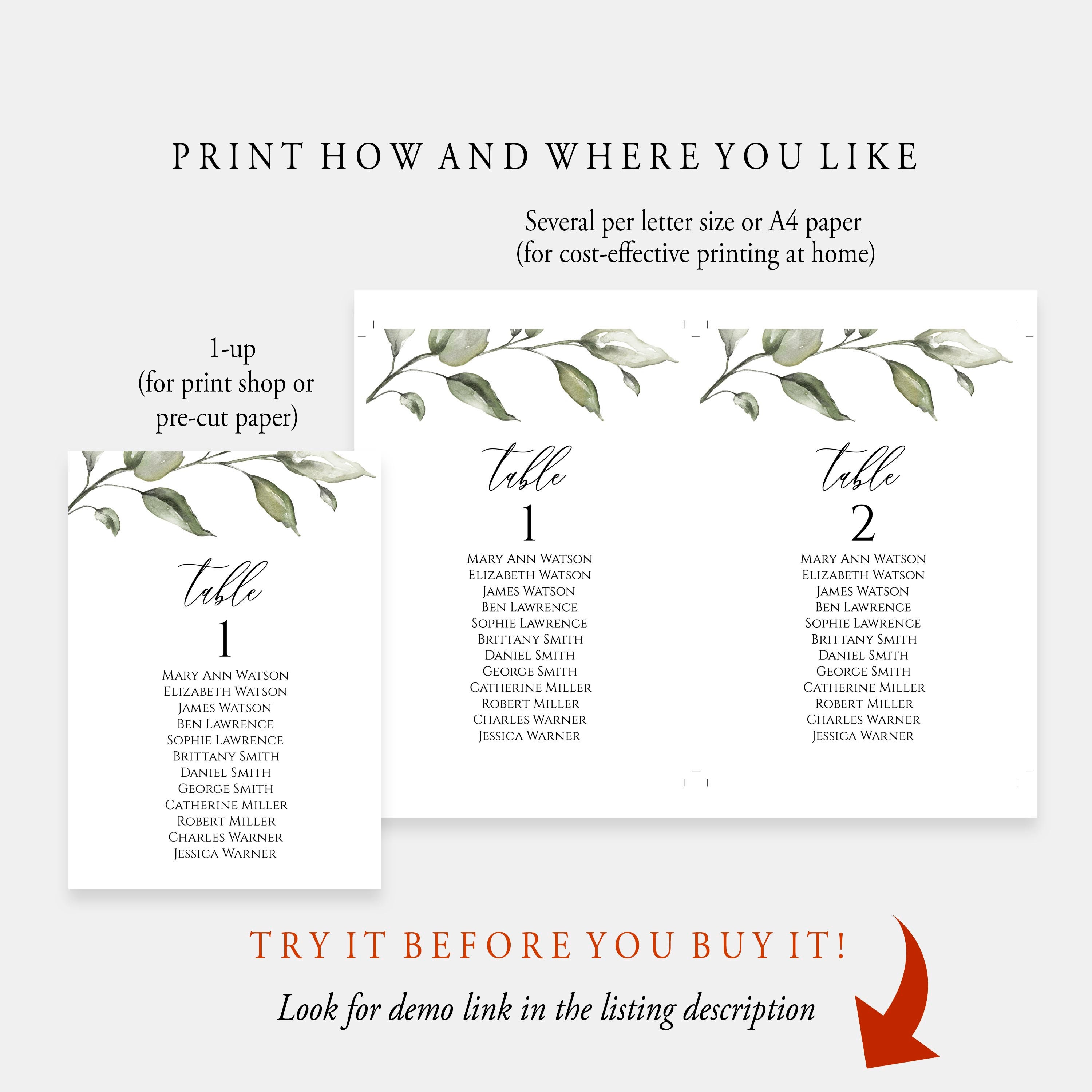 Printable Seating Chart Template Editable Seating Cards - Etsy