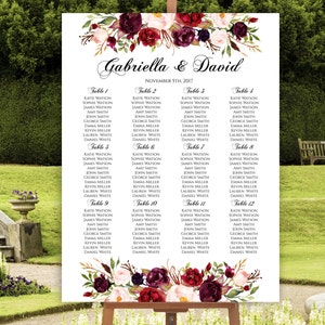 Hochzeit Sitzplan Vorlage, Marsala Hochzeit Sitzplan, Sitzplan Poster, Blumen Sitzplan, Sitzplan, bearbeitbare Vorlage