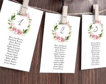 Peony Seating Chart Template, Editable Seating Cards, Seating Chart Sign, Summer Wedding Seating Chart, Instant Download, Templett, C64