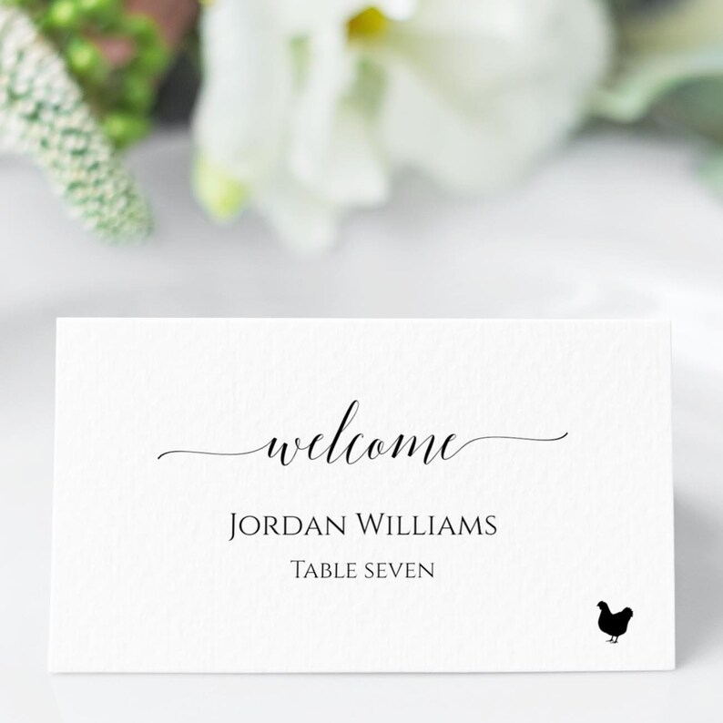 Place Card Template With Meal Icons, Editable Wedding Place Cards, Printable Escort Cards Calligraphy, Folded Place Cards Flat, Templett image 1