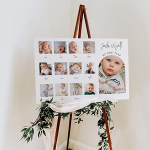 Landscape 1st Birthday Photo sign, First Birthday Photo Poster Template, Horizontal Baby Month Milestone Poster First Year Sign Templett C67