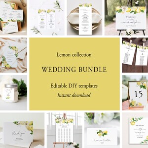 Lemon Wedding Bundle, Summer Wedding Bundle Templates, Citrus Wedding Invitation Suite, Wedding Essentials, Italian Wedding, Templett, C68