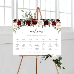 Order Of Events Sign, Wedding Timeline Poster Template Download, Wedding Day Timeline Printable, Merlot Wedding Itinerary, Templett, C6