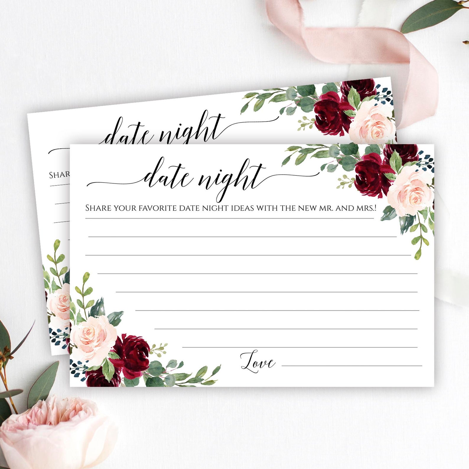 Print date. Date ideas card.