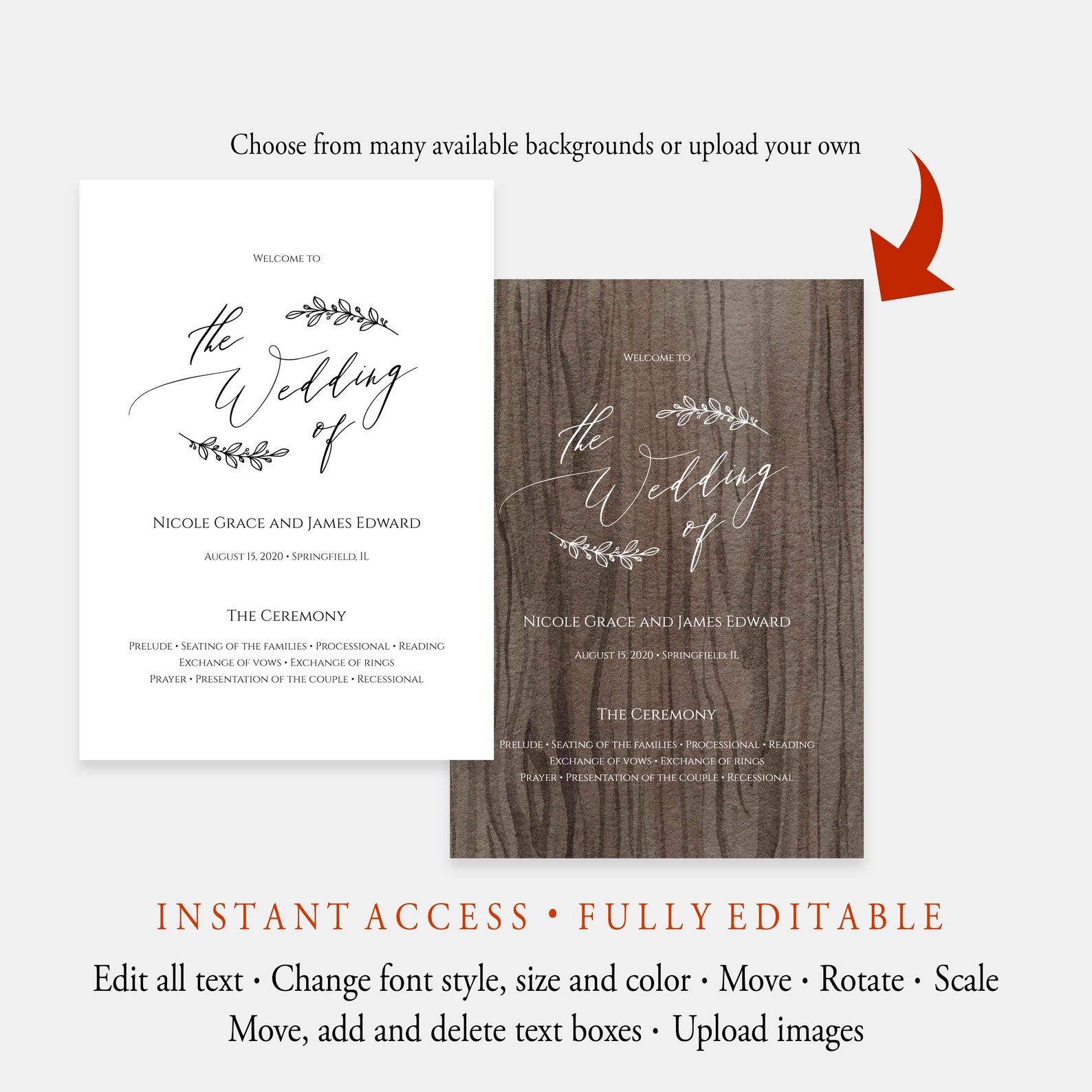 Editable Fan Program Template Printable Ceremony Template Etsy