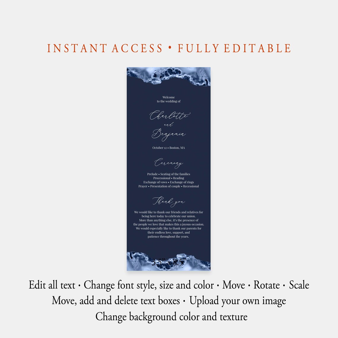 Navy Wedding Program Template Waves Ceremony Template | Etsy