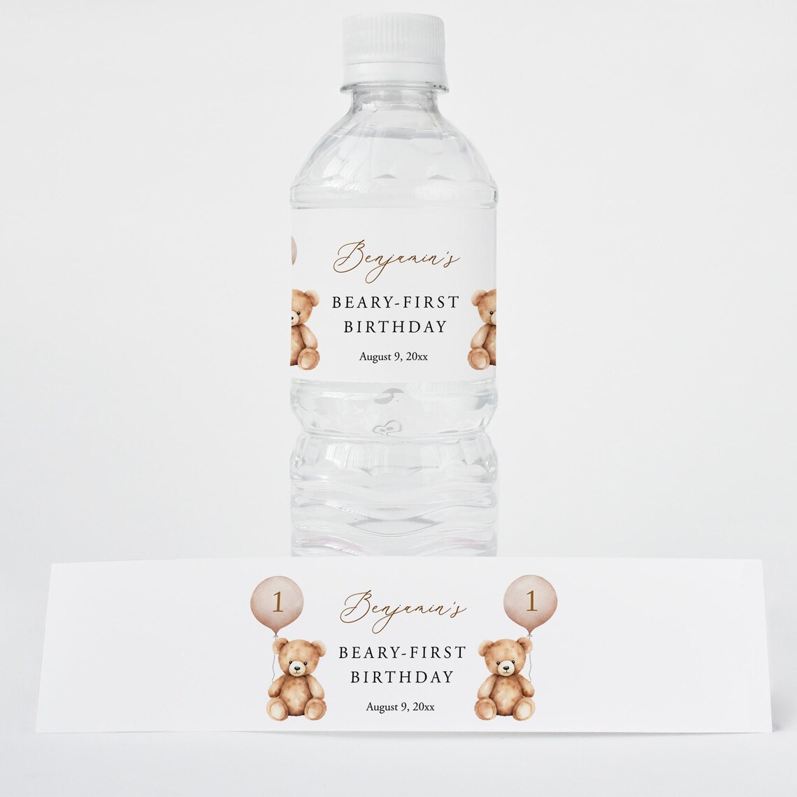 Age Sticker Labels ANY AGE Teddy Bear Water Bottle Label First Birthday Bottle Wrap ...