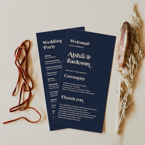 Navy Wedding Program Template, Retro Editable Printable Ceremony ...