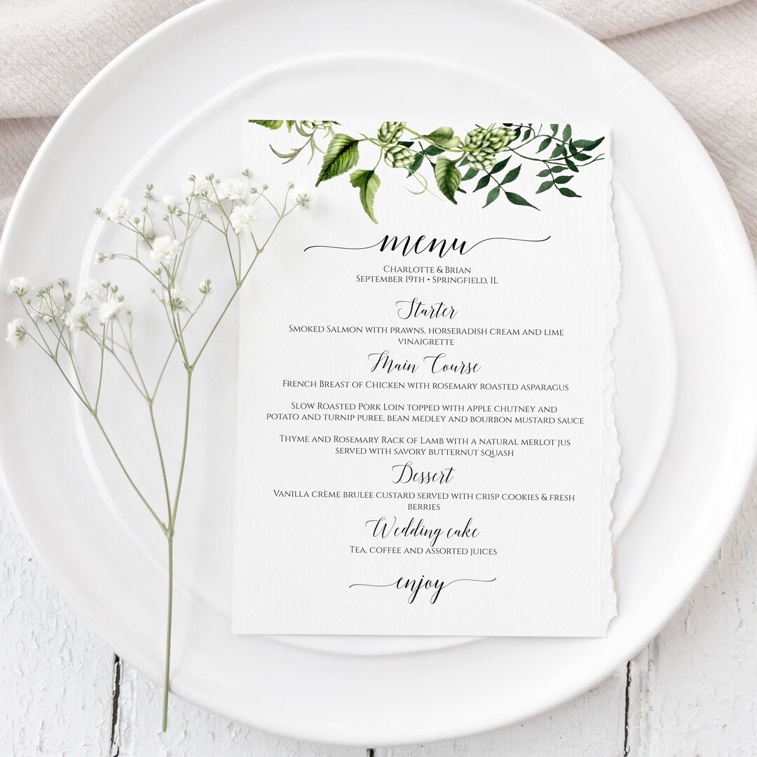 Greenery Wedding Menu Template Instant Download Fully - Etsy