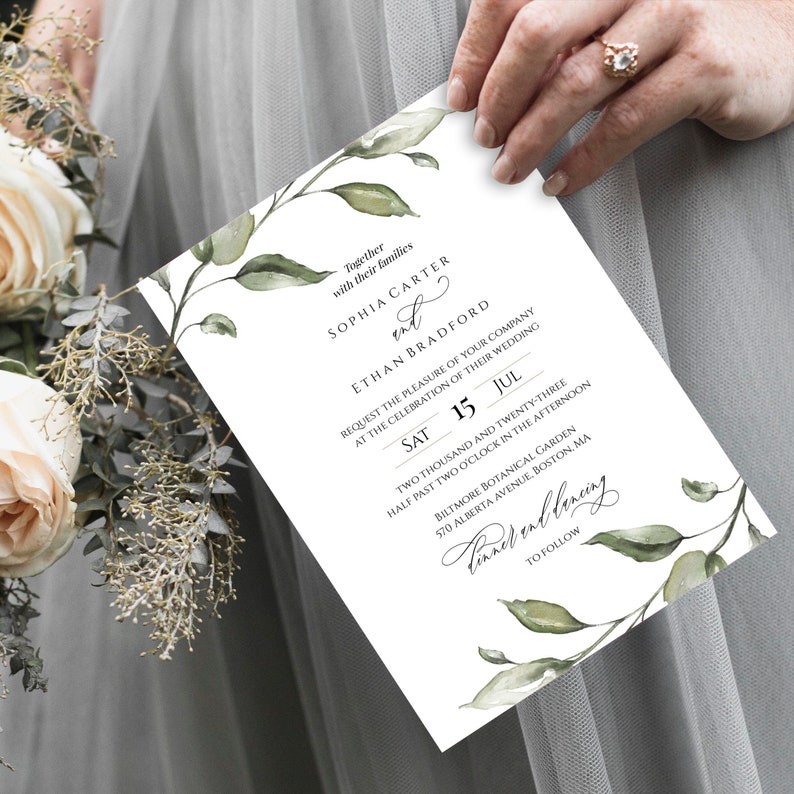 Greenery Wedding Invitation Template Download, Printable Invitation Set, Invitation Suite, Editable Wedding Invite, Templett, Foliage, C41 image 3