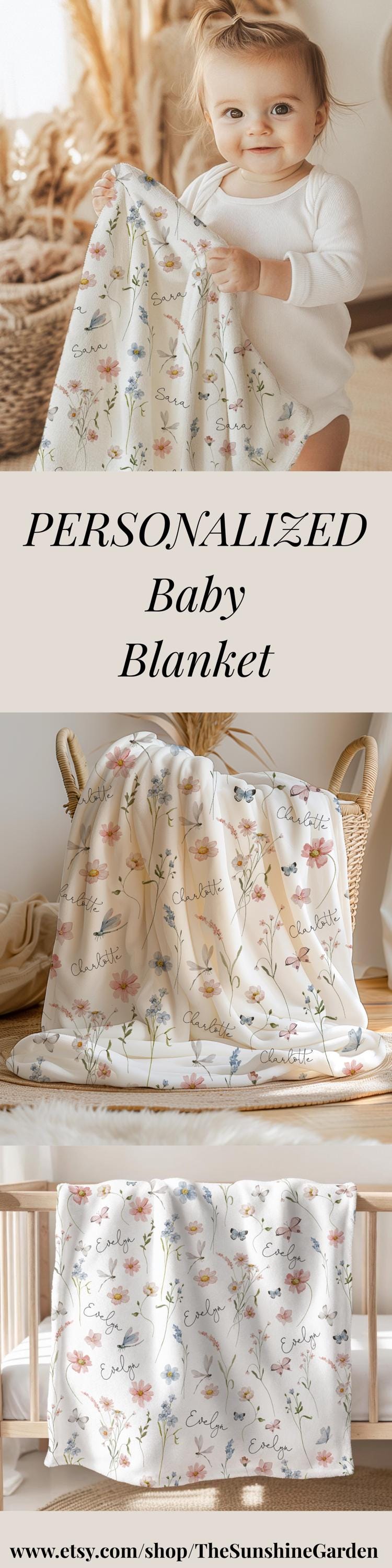 Personalized Baby Blanket Minky Throw Nursery Decor Pink Butterfly Blanket Custom Name Baby Gift Shower Present Newborn Girl Pastel Blue B2