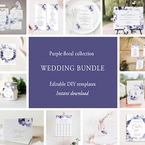 Pacchetto matrimonio viola, modelli di pacchetti matrimonio viola, suite di inviti matrimonio ortensia, elementi essenziali matrimonio, pacchetto anemone, Templett C74