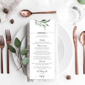 Wedding Menu Template, Fully Editable, 5x7, 3.75x9, Wedding Menu Cards, Editable Menu, Greenery Menu, Printable Party Menu, Templett, C38