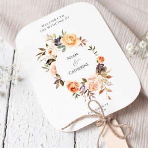 Bearbeitbare Fächerprogrammvorlage, Fächerhochzeitsprogramm, Zeremonieprogramm, druckbares Hochzeitsprogramm, Orangefarbene Reihenfolge der Zeremonie, Templett, C45
