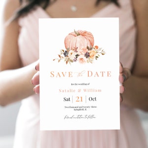 Fall Save The Date Template, Editable Save The Date Cards, Pumpkin Save Our Date Printable, DIY Floral Autumn Save The Date, Templett, C44