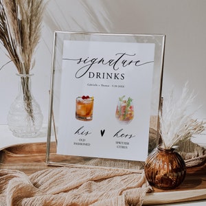 Signature Cocktail Sign Template Editable Wedding Signature Drinks Sign Printable His And Her Drinks Sign Bar Menu Alcohol Templett, C93