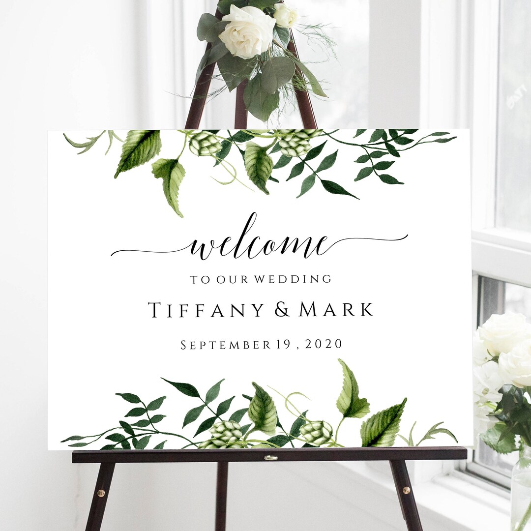 Greenery Welcome Sign Template, Instant Download, Editable Foliage ...