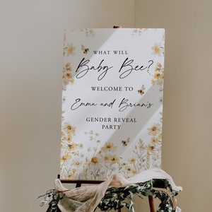 Biene Gender Reveal Willkommensschild Vorlage What Will Baby Bee Willkommensschild Poster Geschlecht Neutral Willkommen Er oder Sie Wildblumen Templett, C108