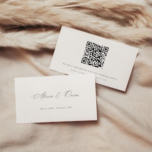 Kaartsjabloon bruiloft QR-code bijsluiter Klassieke uitnodigingsinzet Afdrukbaar vrijgezellenfeest Formele infokaart bruiloft Templett, C60
