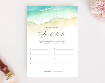 Seashore How Old Was The Bride-To-Be, Guess The Bride's Age, Beach Bachelorette Party Game Ocean, Printable Shower Game, Templett, C56