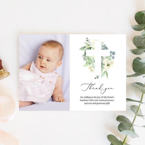 Baptism Photo Thank You Card Template, Instant Download, Editable Thank You, Thank You Note With Picture, Printable Thank You, Templett C15