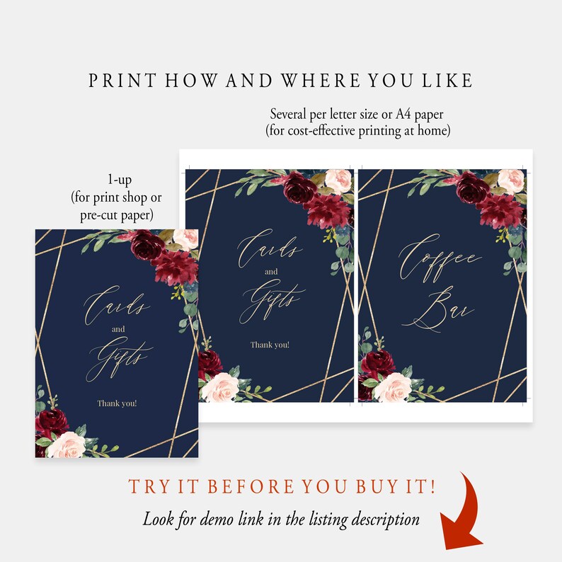C14 Custom Wedding Sign Template Templett Printable Wedding Signs Floral DIY Wedding Sign Editable Navy And Gold Personalized Sign
