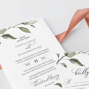 Greenery Wedding Invitation Template Download, Printable Invitation Set, Invitation Suite, Editable Wedding Invite, Templett, Foliage, C41 image 2