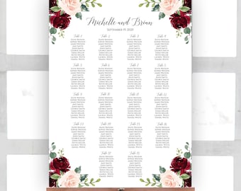 Modello di tabella dei posti a sedere per matrimonio, tabellone per tabella dei posti a sedere per matrimonio, poster per tabella dei posti a sedere, tabella dei posti a sedere floreale, piano dei posti a sedere, modello modificabile, C6