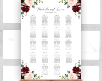 Wedding Seating Chart Template, Wedding Seating Chart Board, Seating Chart Poster, Floral Seating Chart, Seating Plan, Editable Template, C6