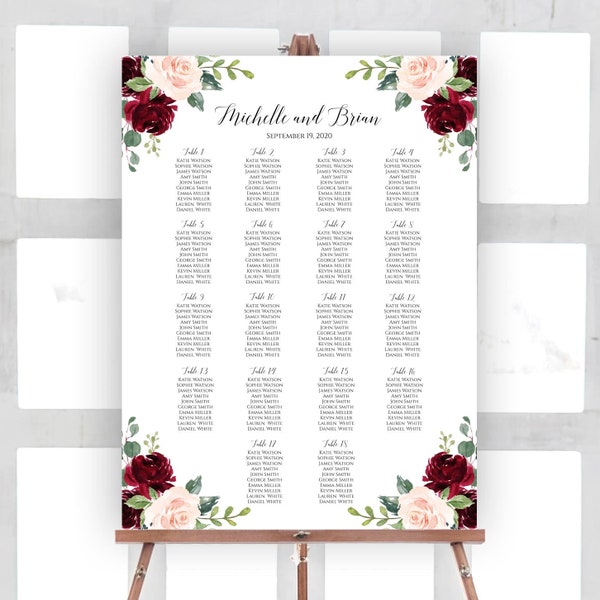 Wedding Seating Chart Template, Wedding Seating Chart Board, Seating Chart Poster, Floral Seating Chart, Seating Plan, Editable Template, C6