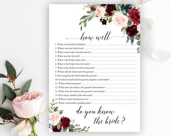 How Well Do You Know The Bride, Fully Editable Game, Bridal Shower Game, Floral Bridal Shower Game, Printable, Instant Download, Templett C6