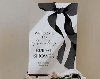Bow Bridal Shower Welcome Sign Bow Welcome Board Template Editable Black Bow Welcome Poster Ribbon Welcome Sign Printable DIY Templett, C103
