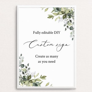 Custom Wedding Sign Template, Fully Editable, Templett, Self-Editable Sign, Printable Sign, Greenery Wedding Signs, 100% Editable, C12