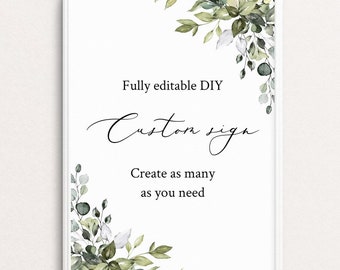 Custom Wedding Sign Template, Fully Editable, Templett, Self-Editable Sign, Printable Sign, Greenery Wedding Signs, 100% Editable, C12