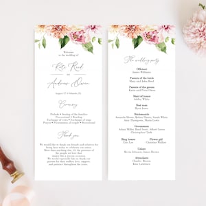 Peony Wedding Program Template, Editable Printable Ceremony Template, Printable Wedding Program, Dahlia Order Of Ceremony, Templett C64