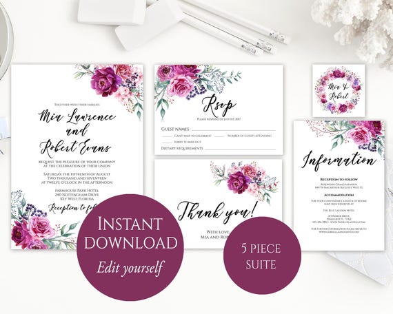 wedding invitation template purple wedding invitation etsy wedding invitations templates purple
