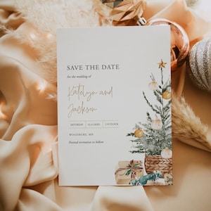 Save The Date Template Christmas Tree Printable Winter Save Our Date Card Holiday Wedding Announcement Xmas Instant Download Templett, C100
