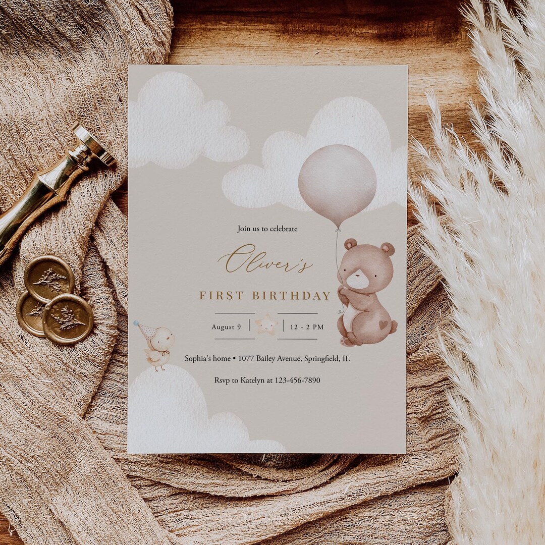 Birthday Invitation Template, Bear Birthday Invite Editable, Printable ...