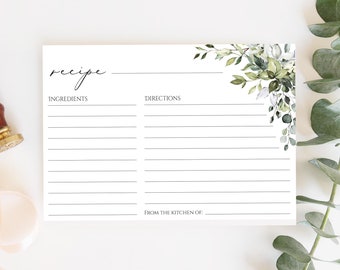 Plantilla de tarjeta de receta editable, descarga instantánea, tarjeta de receta de vegetación, inserto de receta de despedida de soltera, tarjetas de recetas imprimibles, Templett, C12