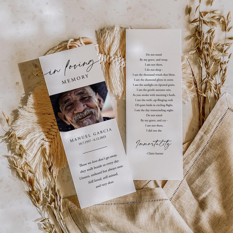 celebration of life
memorial keepsake
obituary bookmark
obituary keepsake
funeral favor ideas
funeral favor