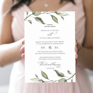 Greenery Wedding Invitation Template Download, Printable Invitation Set, Invitation Suite, Editable Wedding Invite, Templett, Foliage, C41 image 9